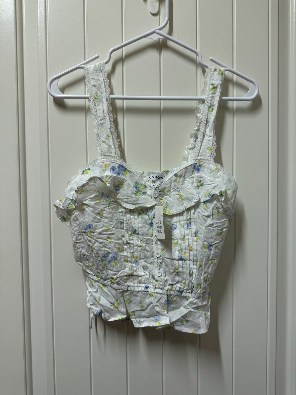 And Now This Floral white ruffled top Size XS